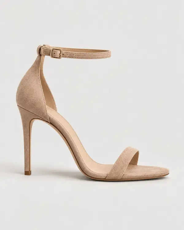 Ankle-Strap Heel in nude suede, side view