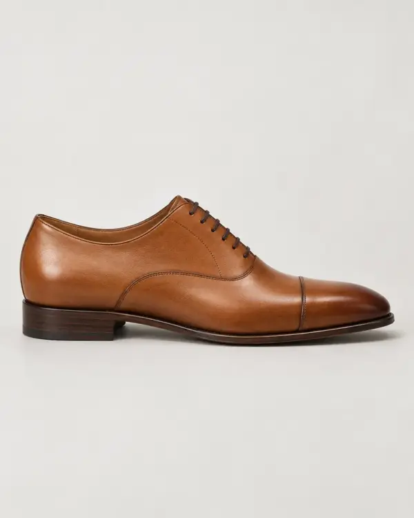 Cap-Toe Oxford in tan leather, side view