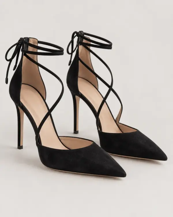 Lace-Up Stiletto in black suede, pair