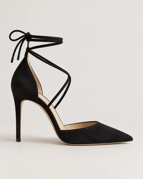 Lace-Up Stiletto in black suede, side view