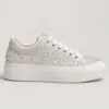 Sparkle Platform Sneaker in white embellished canvas, side view
